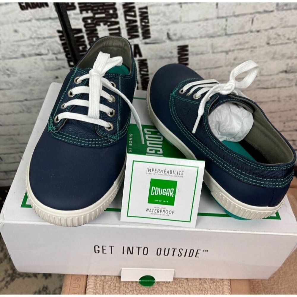 Cougar 8 Navy Blue Teal Stitching Waterproof Duck Lace-up Dash Sneakers